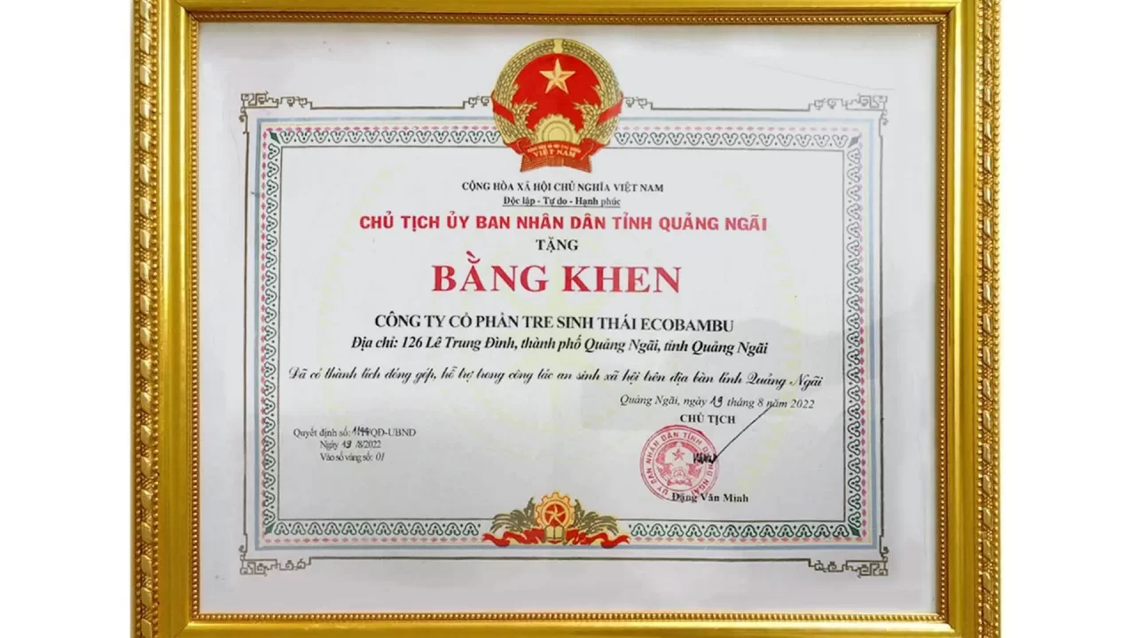 EcoBambu nhận bằng khen cho hoạt động an sinh xã hội tỉnh Quảng Ngãi